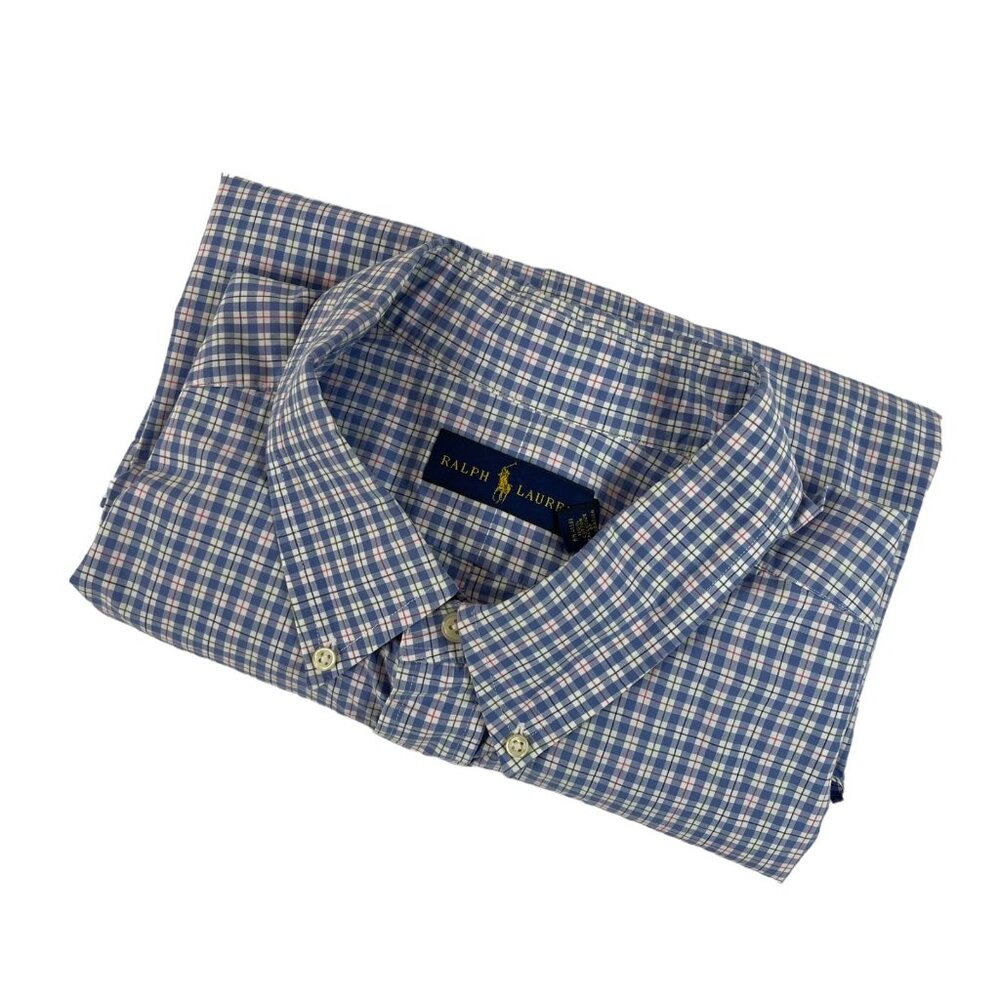 Ralph Lauren Polo Button‎ Front Shirt Sz 3XB Mens Plaid Checks Blue Cotton